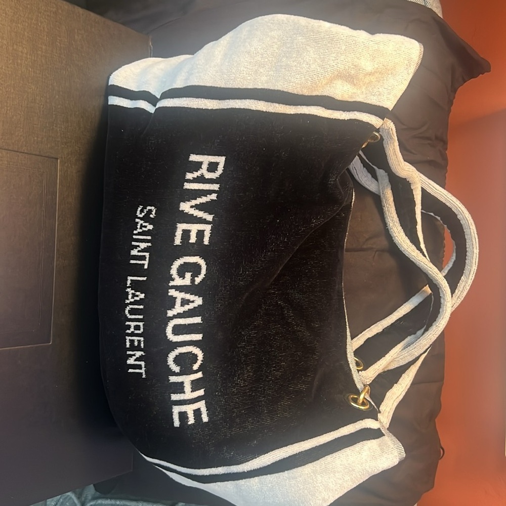 Saint Laurent Black and White Rive Gauche Towel Cabas in Terrycloth - Pre-loved - Picture 3 of 14
